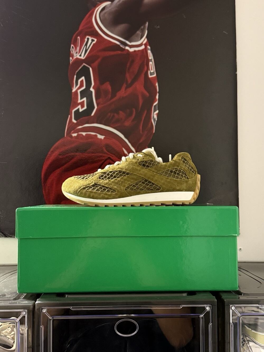 Bottega Veneta Orbit Olive Oil Sneakers Size 35 $990 Retail w/ Box Dust Bags
